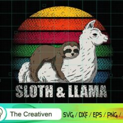 Sloth and Llama Retro SVG , Cute Sloth Svg, Sleeping Sloth Svg , Llama SVG