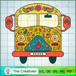 Hippie Bus with Peace Sign and Flowers SVG, Hippie SVG, Trending SVG