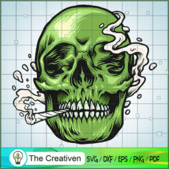 Smoking Weed Green Skull Hand Drawn SVG, Green Skull Cannabis SVG, Smoke Weed SVG