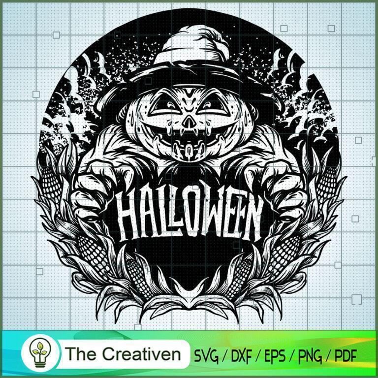 Scary Halloween Pumpkin Black And White SVG, Pumpkin SVG, Halloween SVG ...