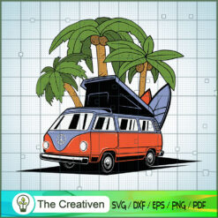 Beach Hippie Van Bus Surfboard Palm Tree SVG, Peace Love SVG, Hippie Soul SVG