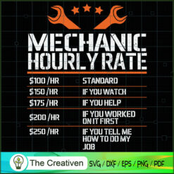 Mechanic Hourly Rate Gift Shirt Design Labor Rates SVG , Funny Mechanic SVG