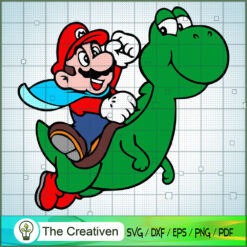 Mario Riding Yoshi SVG , Game Mario SVG, Funny Mario SVG