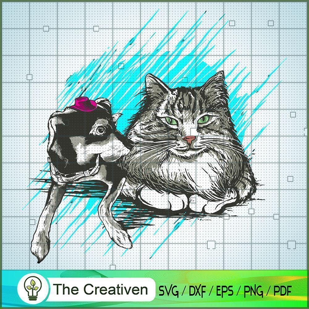 Cat And Dog Art SVG, Cat SVG, Dog SVG, Pet Lover SVG - Premium