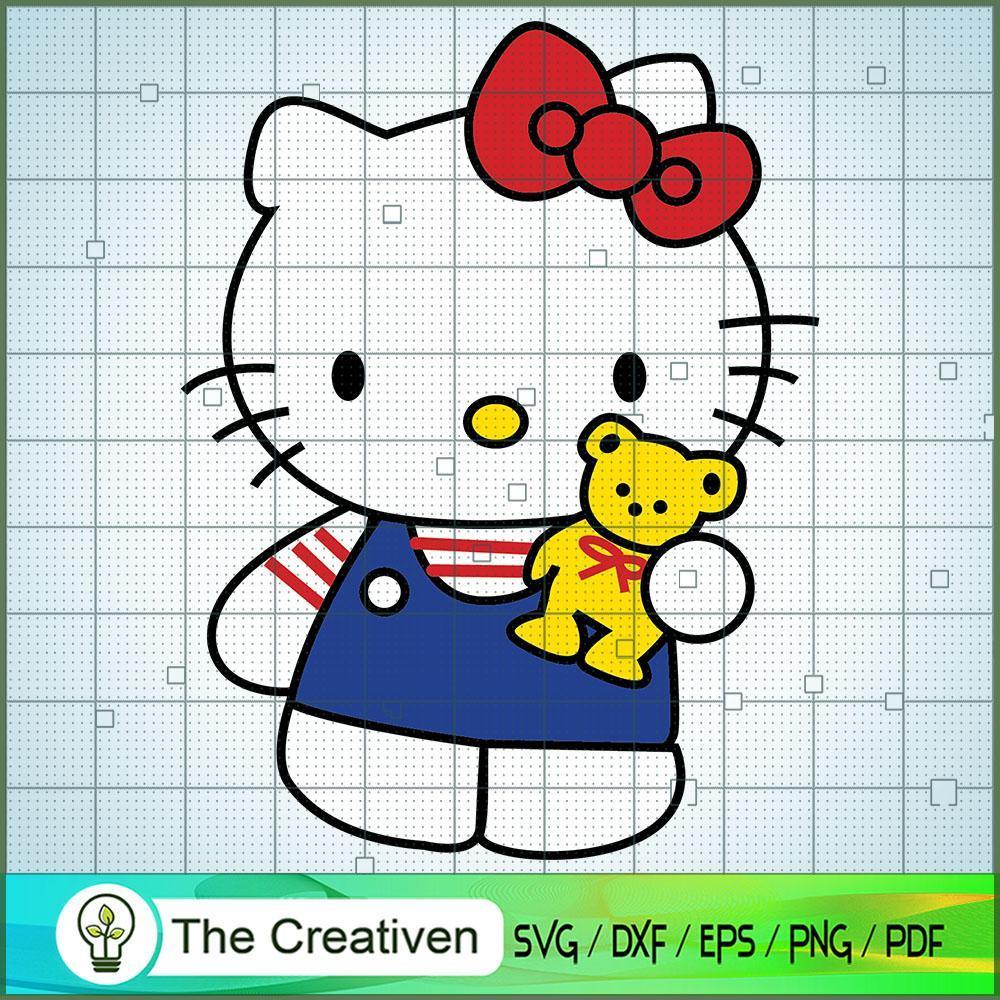 Kitty Take A Teddy Bear SVG, Kitty Cat SVG, Hello Kitty Cartoon SVG