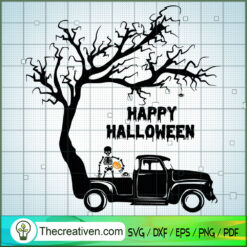 Happy Halloween Skeleton Truck SVG, Horror SVG, Halloween SVG, Scary SVG