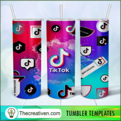 Tiktok Logo Bundle Colorful 20oz, 20oz Skinny Straight, Full Tumbler Wrap, PNG Digital File