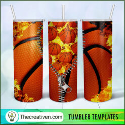 20oz Skinny Tumbler Zipper Basketball, 20oz Skinny Straight, Full Tumbler Wrap, PNG Digital File