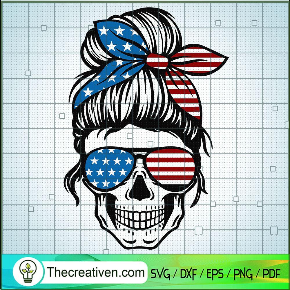 American Flag Skull SVG, Messy Bun SVG, Mom Life SVG - Premium ...