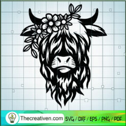 Highland Cow SVG, Cow Flower SVG, Animals SVG