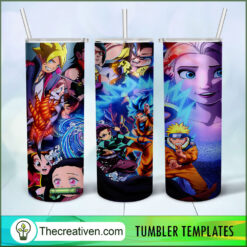 Anime Characters And Frozen Full Tumbler Wrap, 20oz Skinny Straight, Skinny 20oz, PNG Digital File