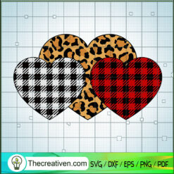 Three Hearts Leopard Buffalo Plaid Valentines Day SVG, Hearts Leopard SVG, Valentines Day SVG