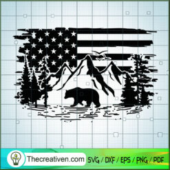 Bear And Mountain SVG, USA Flag SVG, US Mountain SVG