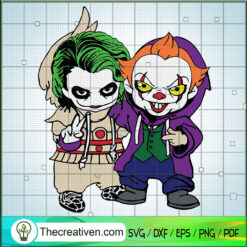 Chibi Friends Baby Pennywise It And Joker Funny Costume SVG, Pennywise SVG, Joker SVG, Halloween SVG