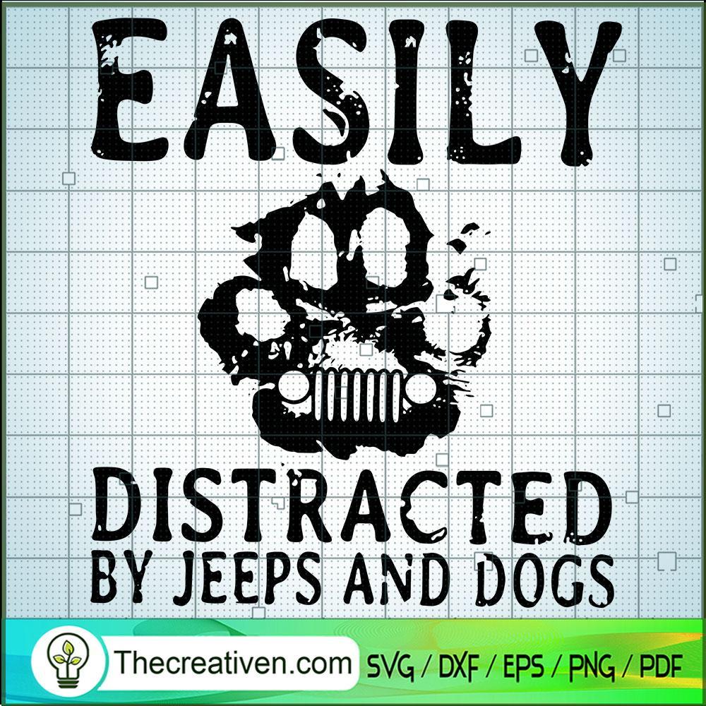 Easily Distracted By Jeep And Dogs SVG, Dog Head Vs Bunched Jeep SVG