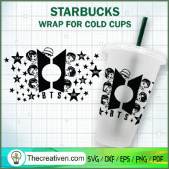 Chibi BTS Starbucks Cup SVG, Starbucks Cold Cup Full Wrap SVG