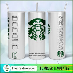 Starbucks White Skinny, 20oz Skinny Straight, Full Tumbler Wrap, PNG Digital File