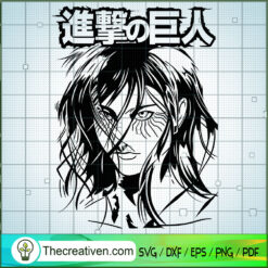 Eren Face SVG, Attack On Titan SVG, Anime Cartoon SVG