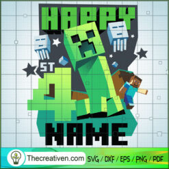 Happy 4 Name Minecraft SVG, Minecraft SVG, Gamer SVG