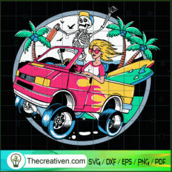 Surf Van with Crazy Skeleton and Blondie Girl SVG, Skeleton SVG, Summer SVG