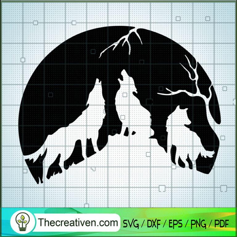 Howling Wolf SVG, Wolf SVG, Mountain SVG - Premium & Original SVG Cut Files