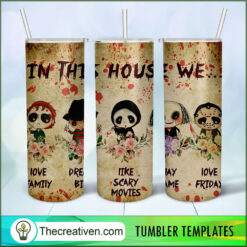 Scary Movies Characters Full Tumbler Wrap, 20oz Skinny Straight, Skinny 20oz, PNG Digital File
