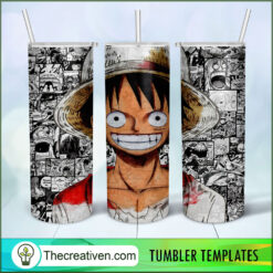 Luffy One Piece Smill Full Tumbler Wrap, 20oz Skinny Straight, Skinny 20oz, PNG Digital File