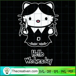 Hello Wednesday SVG, Hello Kitty Horror SVG, Halloween SVG